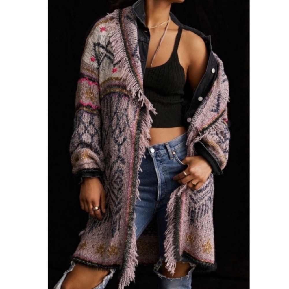 PILCRO Fringed Evil Eye Cardigan